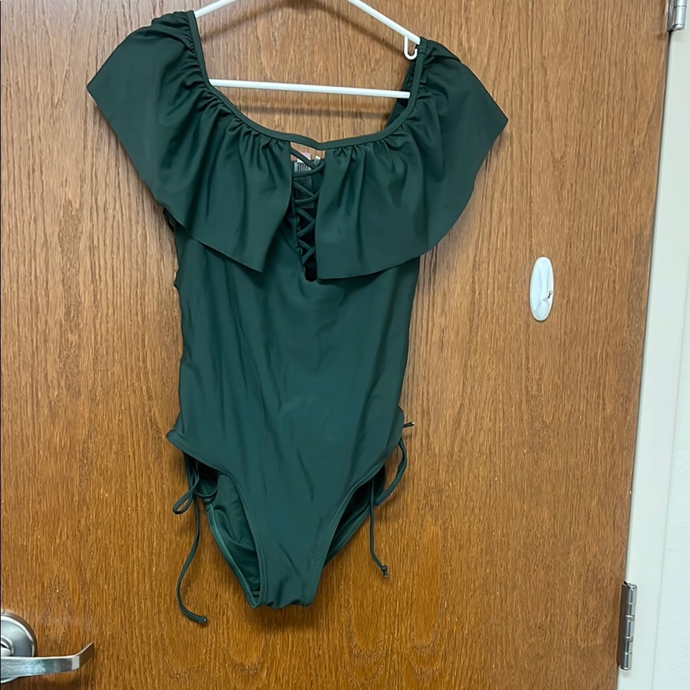 YMI Dark Green Off-Shoulder One Piece Swimsuit